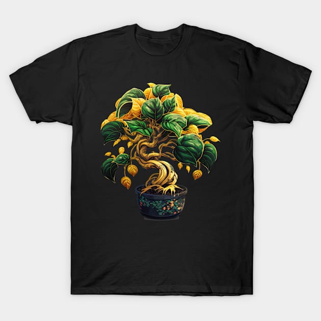 Golden Pothos Bonsai T-Shirt by Ronin Creations